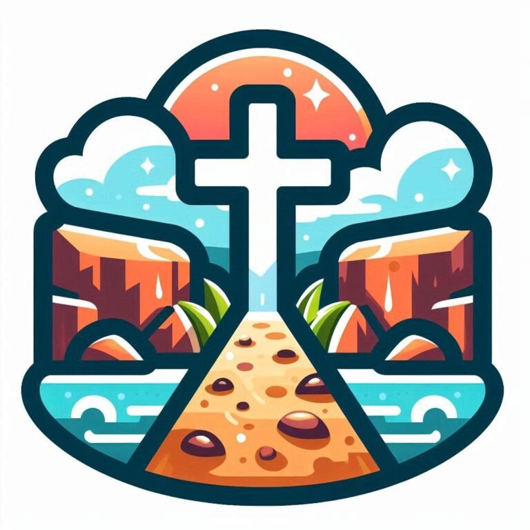 a logo of a cross and landscape